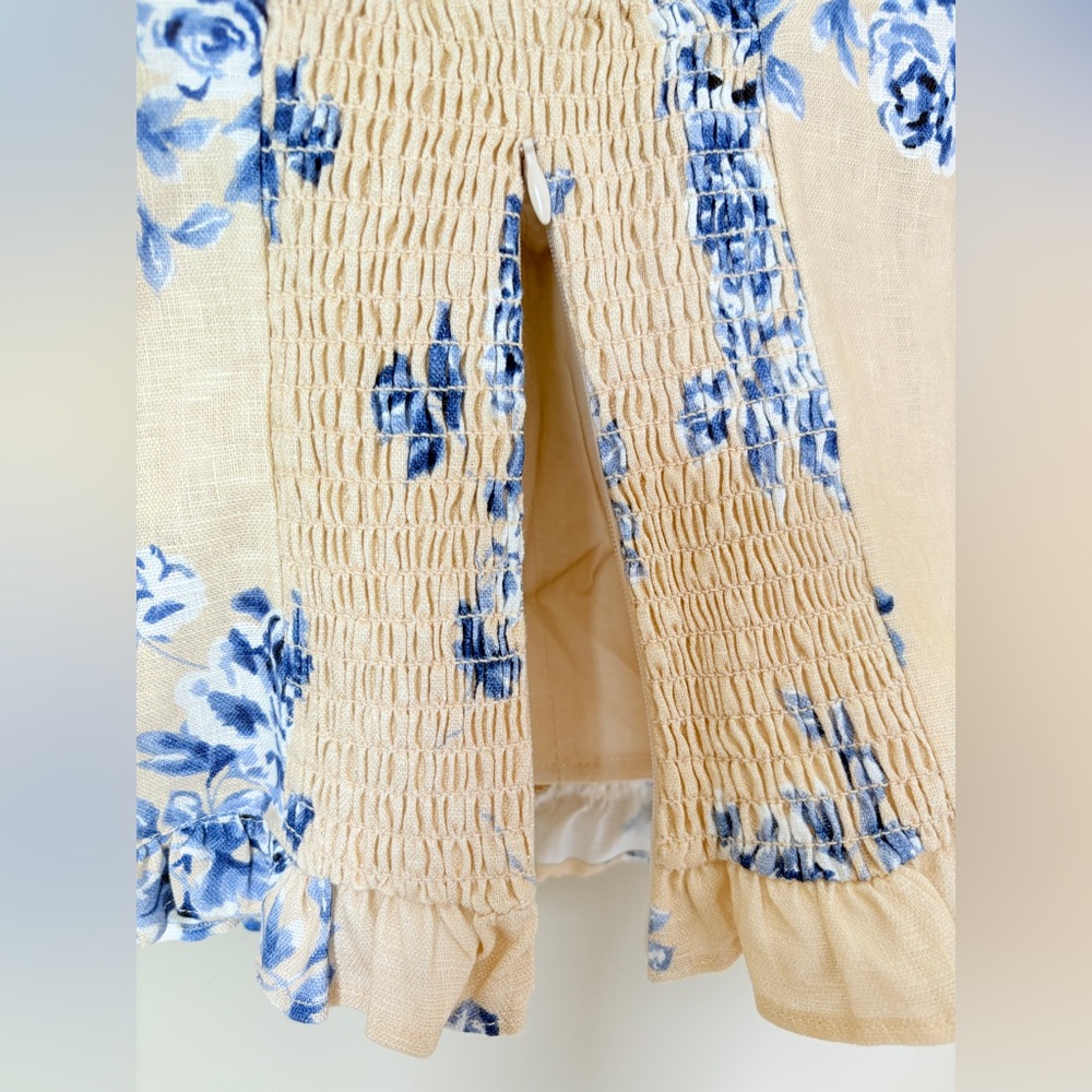 NEW Reformation Anatolia Linen Corset Two Piece Hugo Beige Blue Floral US 2 UK 6 - Picture 16 of 16
